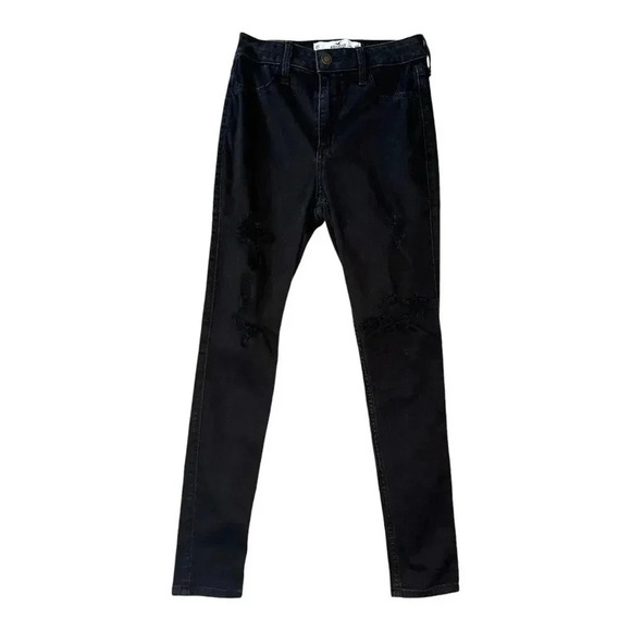 Hollister Curvy High-Rise Jean Leggings Ripped Black Wash Womens Size 24 0 Short - Picture 1 of 5
